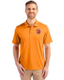 Tampa Bay Buccaneers Historic Cutter & Buck Prospect Eco Textured Stretch Recycled Mens Short Sleeve Polo Orange Burst Front