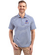 New England Patriots Historic Cutter & Buck Virtue Eco Pique Stripe Recycled Mens Polo Tour Blue Front