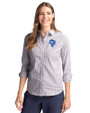 Los Angeles Rams Historic Cutter & Buck Stretch Oxford Stripe Womens Long Sleeve Dress Shirt Charcoal Front
