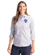 Los Angeles Rams Historic Cutter & Buck Stretch Oxford Stripe Womens Long Sleeve Dress Shirt French Blue Front