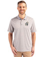 New Orleans Saints Historic Cutter & Buck Forge Tonal Stripe Stretch Mens Polo Polished Medium Gray Front