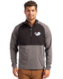 Arizona Cardinals Historic Cutter & Buck Adapt Eco Knit Hybrid Recycled Mens Quarter Zip Black Heather/Black Front
