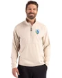 Los Angeles Chargers Historic Cutter & Buck Adapt Recycled Soft Knit Stretch Mens Hybrid Quarter Zip Pullover  Wheat Heather Front