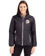 Miami Dolphins Historic Cutter & Buck Rainier Recycled Insulated Puffer Womens Full Zip Jacket Black Front