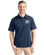New York Giants Historic Cutter & Buck Virtue Recycled Featherlight Pique Mens Polo Navy Blue Front