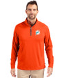 Miami Dolphins Historic Cutter & Buck Adapt Recycled Soft Knit Stretch  Mens Quarter Zip Pullover College Orange Front