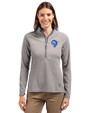 Los Angeles Rams Historic Cutter & Buck Adapt Eco Knit Stretch Recycled Womens Half Zip Pullover Polished Medium Gray Front