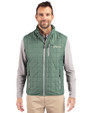 New York Jets Historic Cutter & Buck Rainier PrimaLoft® Mens Eco Insulated Full Zip Puffer Vest Hunter Melange Front