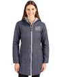New York Giants Historic Cutter & Buck Rainier PrimaLoft®  Womens Eco Insulated Hooded Long Coat Anthracite Melange Front