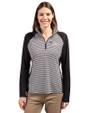 New York Jets Historic Cutter & Buck Forge Tonal Stripe Stretch Half Zip Womens Top Black Front