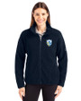 Los Angeles Chargers Historic Cutter & Buck Cascade Epic Comfort Recycled Sherpa Fleece Womens Full Zip Jacket Navy Blue Front