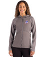 New England Patriots Historic Cutter & Buck Adapt Recycled Soft Knit Stretch Womens Hybrid Full Zip Jacket Elemental Grey Front