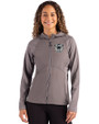 Las Vegas Raiders Historic Cutter & Buck Adapt Recycled Soft Knit Stretch Womens Hybrid Full Zip Jacket Elemental Grey Front