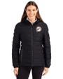 Miami Dolphins Historic Cutter & Buck Mission Ridge Repreve® Recycled Insulated Puffer Womens Full Zip Jacket Black Front