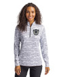 Las Vegas Raiders Historic Cutter & Buck Traverse Stretch Eco Camo Print Quarter Zip Womens Pullover Charcoal Front