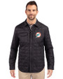 Miami Dolphins Historic Cutter & Buck Rainier PrimaLoft® Mens Big and Tall Eco Insulated Quilted Shirt Jacket Black Front
