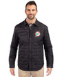 Miami Dolphins Historic Cutter & Buck Rainier Recycled Insulated Puffer Mens Big & Tall Full Zip Shirt Jacket Black Front