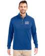 New York Giants Historic Cutter & Buck Adapt Eco Knit Stretch Recycled Mens Big and Tall Quarter Zip Pullover Tour Blue Front