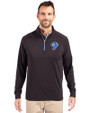 Los Angeles Rams Historic Cutter & Buck Adapt Eco Knit Stretch Recycled Mens Big and Tall Quarter Zip Pullover Black/Tour Blue Front