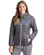 Los Angeles Rams Historic Cutter & Buck Rainier PrimaLoft® Womens Eco Insulated Full Zip Printed Puffer Jacket Black Front