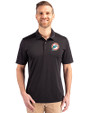 Miami Dolphins Historic Cutter & Buck Prospect Eco Textured Stretch Recycled Mens Short Sleeve Polo Black Front