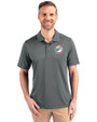 Miami Dolphins Historic Cutter & Buck Prospect Eco Textured Stretch Recycled Mens Short Sleeve Polo Elemental Grey Front