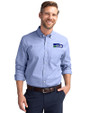 Seattle Seahawks Historic Cutter & Buck Stretch Oxford Mens Long Sleeve Dress Shirt French Blue Front