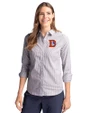 Denver Broncos Historic Cutter & Buck Stretch Oxford Stripe Womens Long Sleeve Dress Shirt Charcoal Front