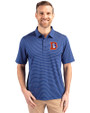 Denver Broncos Historic Cutter & Buck Forge Pencil Stripe Stretch Mens Polo Tour Blue Front