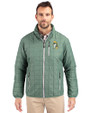 Green Bay Packers Historic Cutter & Buck Rainier Recycled Insulated Puffer Mens Full Zip Jacket Hunter Melange Front
