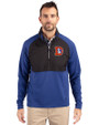 Denver Broncos Historic Cutter & Buck Adapt Eco Knit Hybrid Recycled Mens Quarter Zip Tour Blue/Black Front