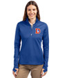 Denver Broncos Historic Cutter & Buck Traverse Recycled Smooth Stretch Womens Quarter Zip Pullover Tour Blue Front