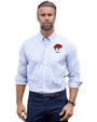 Buffalo Bills Historic Cutter & Buck Stretch Oxford Stripe Mens Big and Tall Long Sleeve Dress Shirt French Blue Front
