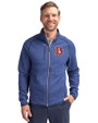 Denver Broncos Historic Cutter & Buck Mainsail Sweater-Knit Mens Full Zip Jacket Tour Blue Heather Front