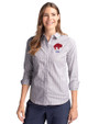 Buffalo Bills Historic Cutter & Buck Stretch Oxford Stripe Womens Long Sleeve Dress Shirt Charcoal Front