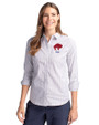 Buffalo Bills Historic Cutter & Buck Stretch Oxford Stripe Womens Long Sleeve Dress Shirt French Blue Front