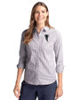 Atlanta Falcons Historic Cutter & Buck Stretch Oxford Stripe Womens Long Sleeve Dress Shirt Charcoal Front