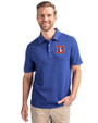 Denver Broncos Historic Cutter & Buck Advantage Eco Tri-Blend Pique Mens Big and Tall Polo Tour Blue Front