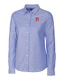 Denver Broncos Historic Cutter & Buck Stretch Oxford Womens Long Sleeve Dress Shirt French Blue Mannequin