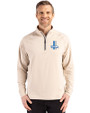 Detroit Lions Historic Cutter & Buck Adapt Eco Knit Stretch Recycled Mens Quarter Zip Pullover Wheat Front