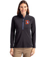 Denver Broncos Historic Cutter & Buck Adapt Eco Knit Stretch Recycled Womens Half Zip Pullover Black/Tour Blue Front