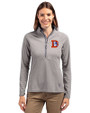 Denver Broncos Historic Cutter & Buck Adapt Eco Knit Stretch Recycled Womens Half Zip Pullover Polished Medium Gray Front