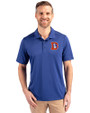 Denver Broncos Historic Cutter & Buck Prospect Eco Textured Stretch Recycled Mens Short Sleeve Polo Tour Blue Front