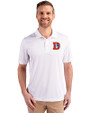 Denver Broncos Historic Cutter & Buck Prospect Eco Textured Stretch Recycled Mens Short Sleeve Polo White Front