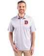 Denver Broncos Historic Cutter & Buck Pike Constellation Print Stretch Mens Polo Polished Medium Gray Front