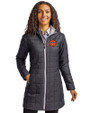 Cincinnati Bengals Historic Cutter & Buck Rainier PrimaLoft®  Womens Eco Insulated Hooded Long Coat Black Front