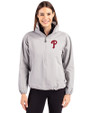 Philadelphia Phillies Cutter & Buck Charter Eco Recycled Womens Anorak Jacket Polished Medium Gray Front