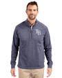 Tampa Bay Rays Cutter & Buck Adapt Eco Knit Heather Mens Big & Tall Quarter Zip Pullover Navy Blue Heather Front