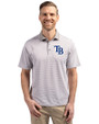 Tampa Bay Rays Cutter & Buck Virtue Eco Pique Micro Stripe Recycled Mens Polo Polished/White Front