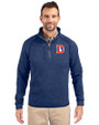 Denver Broncos Historic Cutter & Buck Mainsail Sweater-Knit Mens Half Zip Jacket Tour Blue Heather Front